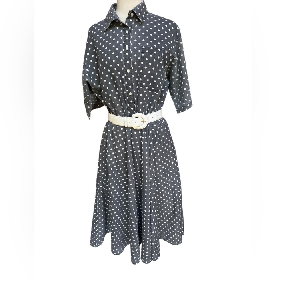 1970s does 50s‎ California Looks Polka Dot Pearl Snap Cotton Blend Shirtwaist Sw